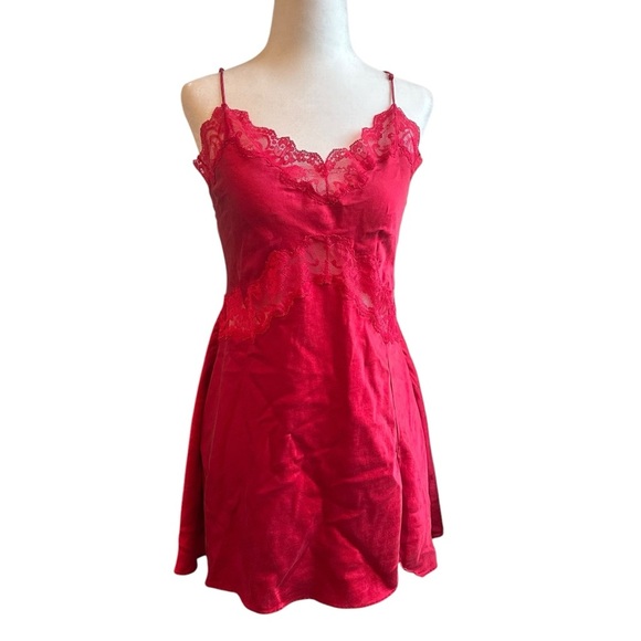 Victoria's Secret Other - Vintage 90s Y2K Satin Nightgown Slip Dress Red Victoria’s Secret Lace Size large